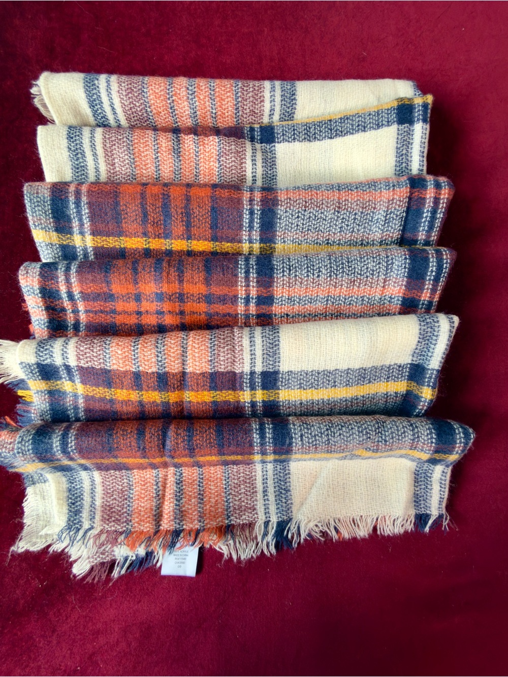 Cozy Plaid Scarf Sz XL in Cream, Navy & Orange - Unbranded